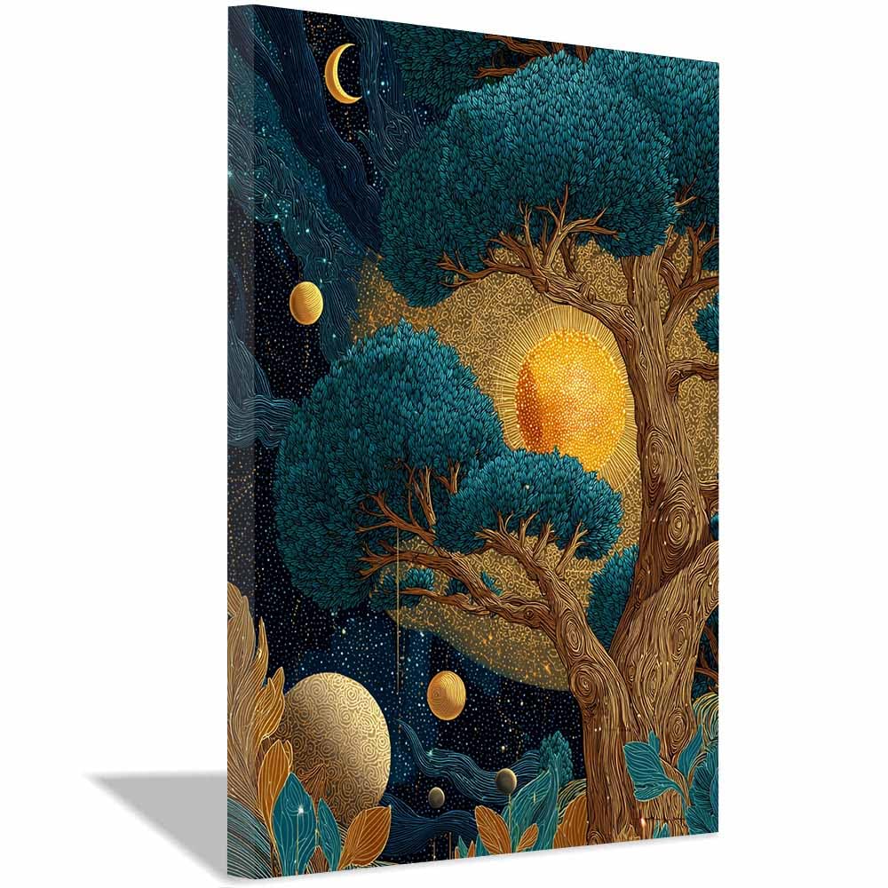 XENIOU Tree Wall Art Golden doorway world tree canvas painting wall art, Living Room Bedroom Hallway Stairs Decoration.(Multicolor)-70x100cm Framed