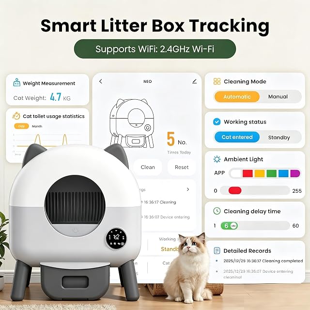 Foto 6 de 8 de Arenero Gatos Autolimpiable 89L, Caja Arena Gato Automatica con App Control y Sensores de Seguridad, Antifugas