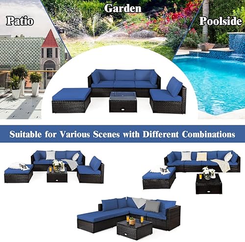 Miniatura 6 de Tangkula Juego de muebles de patio de 6 piezas, para exteriores, terraza, césped, patio trasero, marco de acero duradero, juego de sofá seccional de