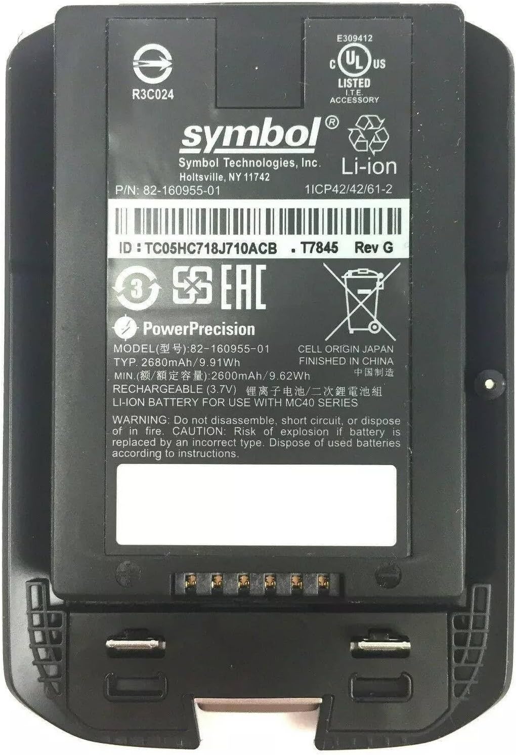 Genuine Symbol 82-160955-01 82-1609555-03 Battery Replacement for Motorola MC40 MC40C MC40N0 Series BTRY-MC40EAB0E-01R 3.7V 2680mAh 9.91Wh Barcode Scanner Mobile Computer