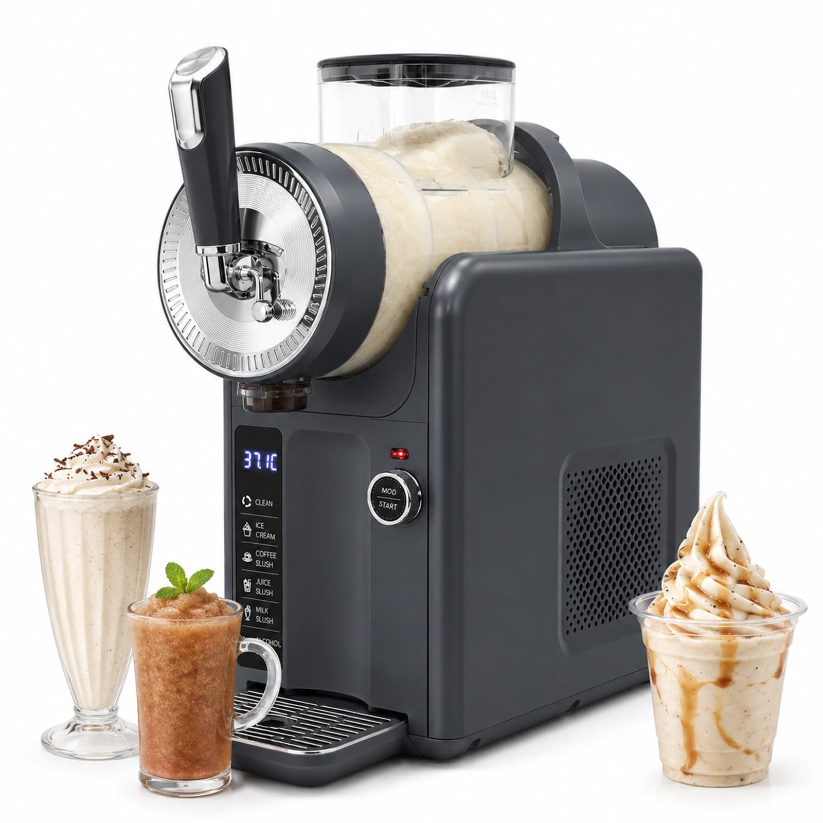 Smoothie Maker Machine – No Ice Needed for Slush, Milkshake, Frappe, Sorbet & Soft Ice Cream, One-Button Cleaning, Slushy Maker, 2L Capacity & 185W Motor for 12h Continuous Running Black