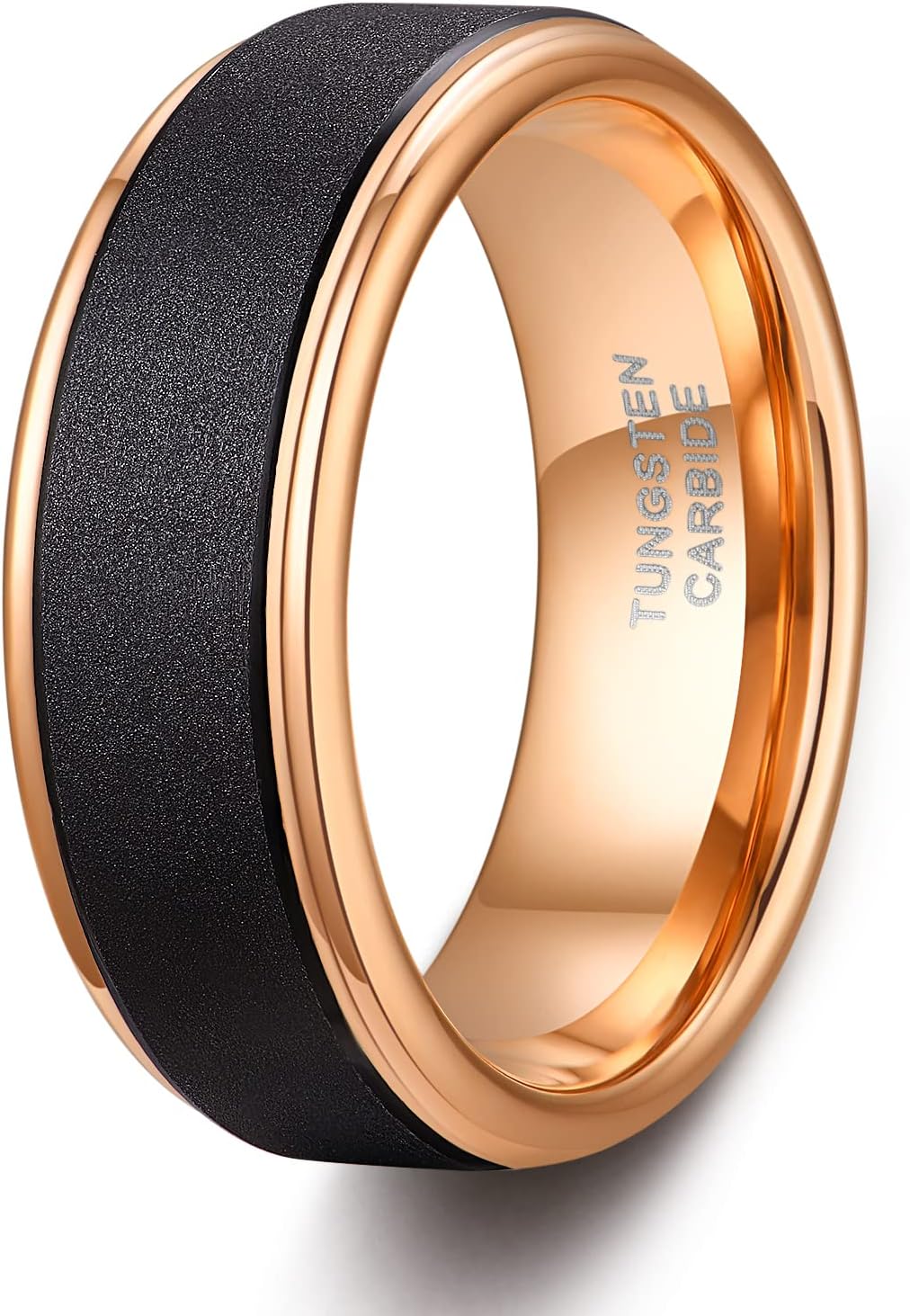 TRUMIUM 6mm 8mm Tungsten Rings for Men Women Black Wedding Band 24K Gold Plated/Rose Gold Plated Step Edges Comfort Fit Size 6-13