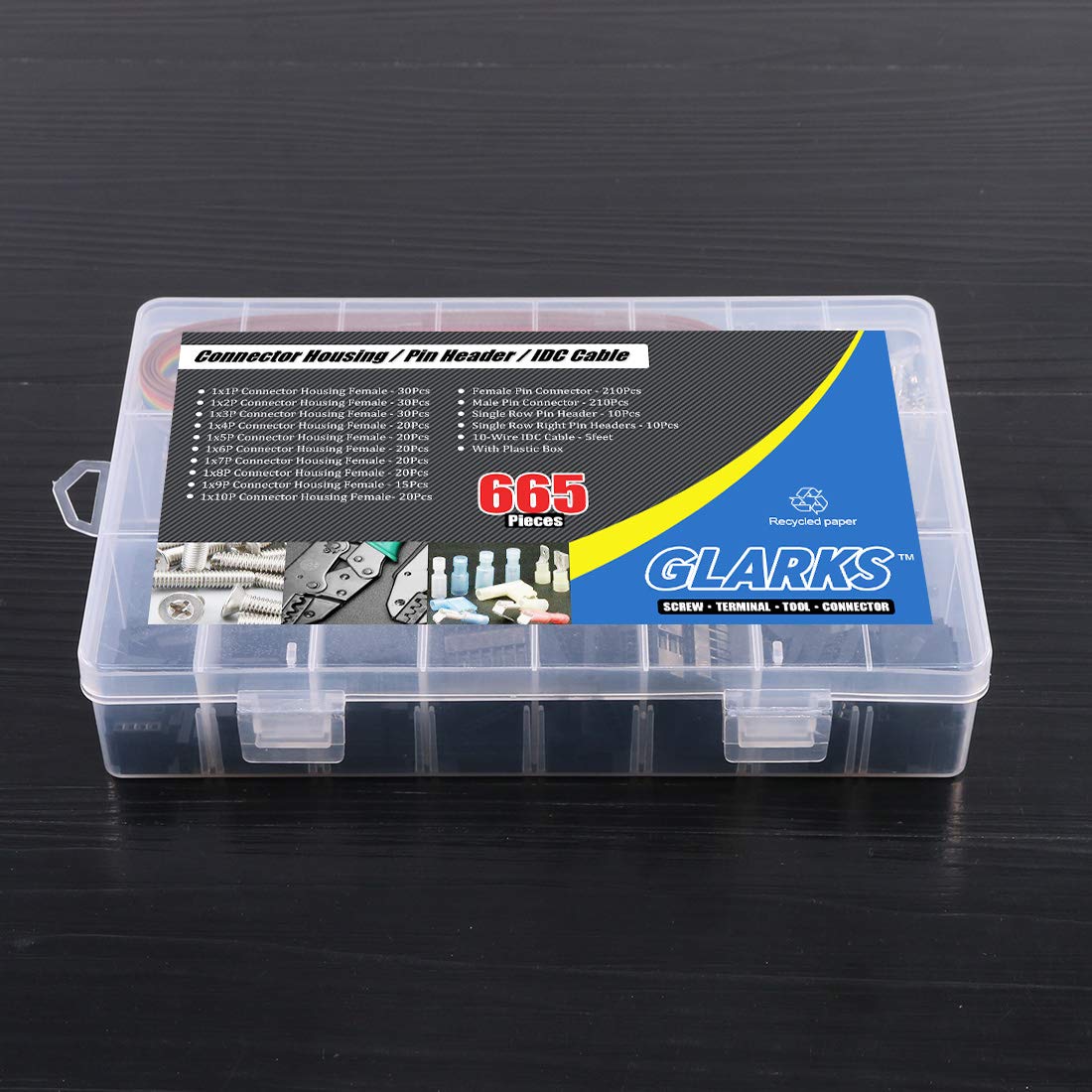 Glarks Lot de 635 connecteurs mâle/femelle, 40 broches, pas de 2,54 mm et 10 câbles plats IDC de couleur arc-en-ciel