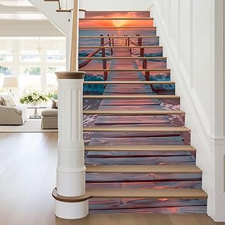 14 Strips Stair Risers Stickers, Peel and Stick Vinyl Staircase Sticker Decals Decor for Stair Steps (Beach-2, 14 Strips)