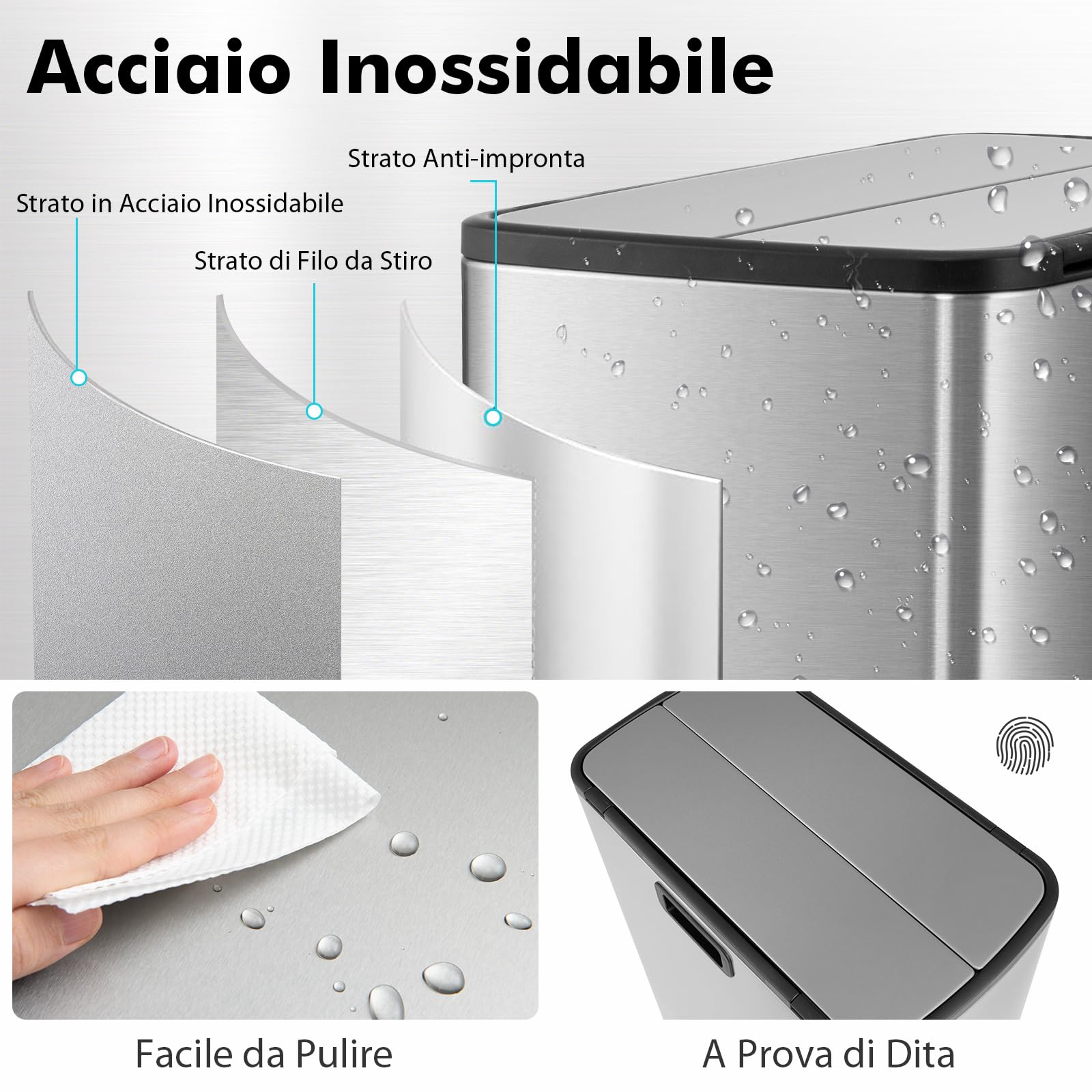 Bidoncino Per Umido GINO - 5 Litri Colore Ghiaccio | Appendibile, Con Coperchio E Gancio Adesivo