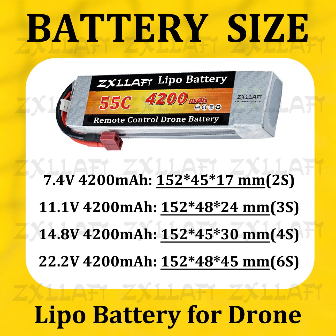 22,2V 6S Batteria per Drone 14,8V 4S Batteria al Litio 11,1V 3S Batterie LiPo 55C Batterie Ricaricabili per Aeromodelli e Alimentazione di Riserva con BMS