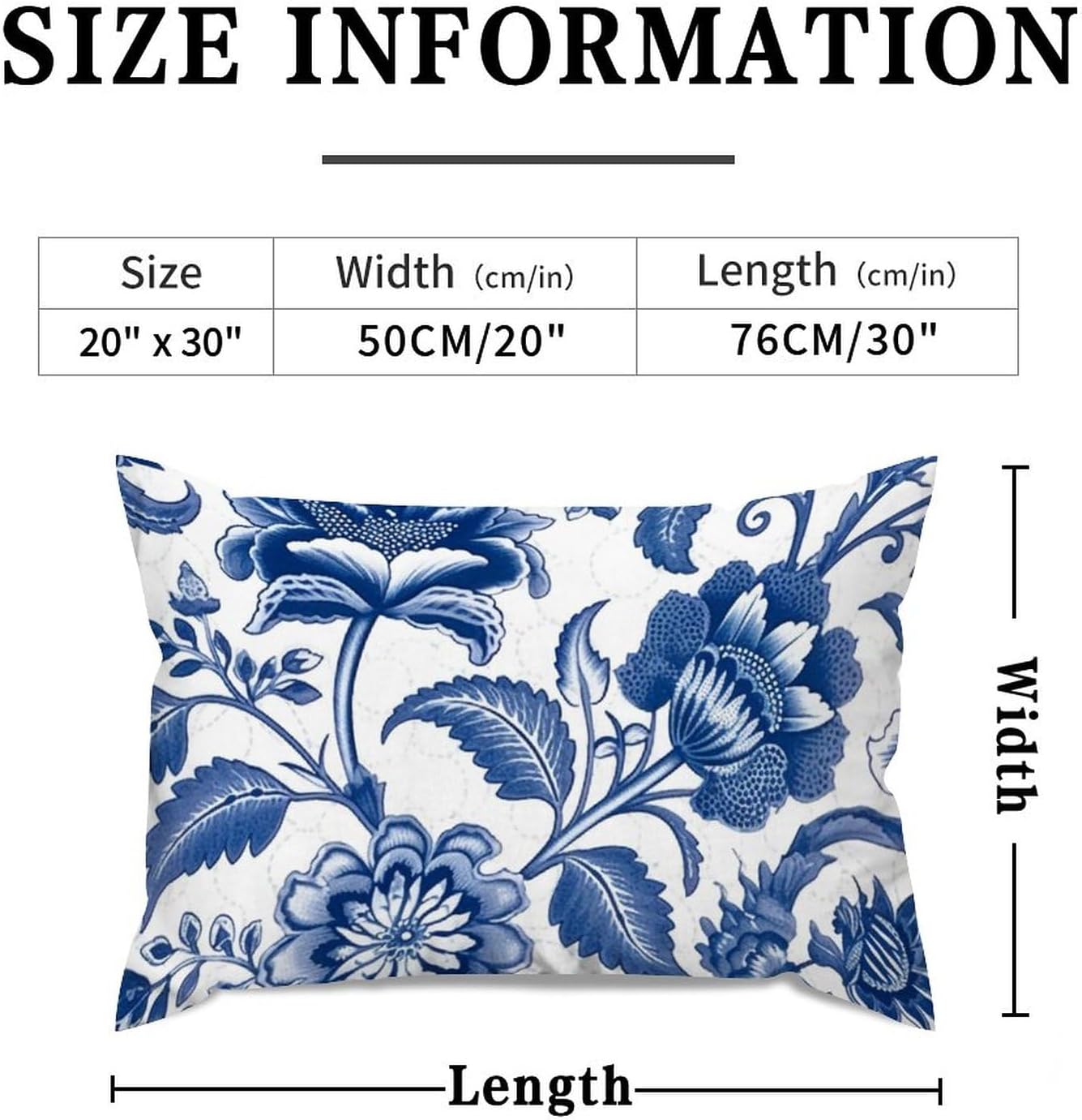 Blue and Ivory Indigo Floral Throw Pillow Cover Set of 2 Asian Chinoiserie Rectangular Cushion Cover 20x30in Decorative Pillow Home Cotton Linen Chic Pillow Cover for Sofa Couch Patio Car
