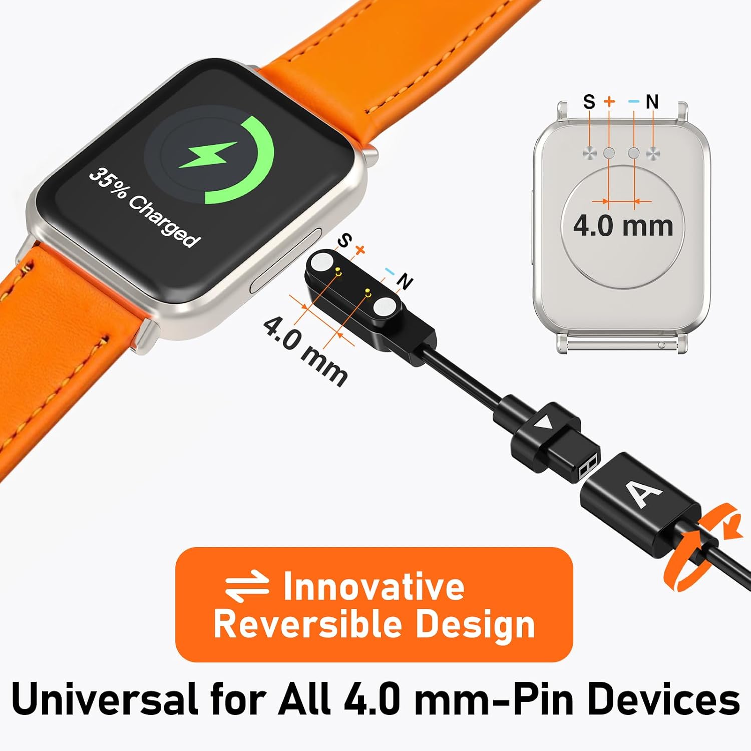 2-Pack AB400 Reversible Smart Watch Chargers Magnetic Charging Cable image 3