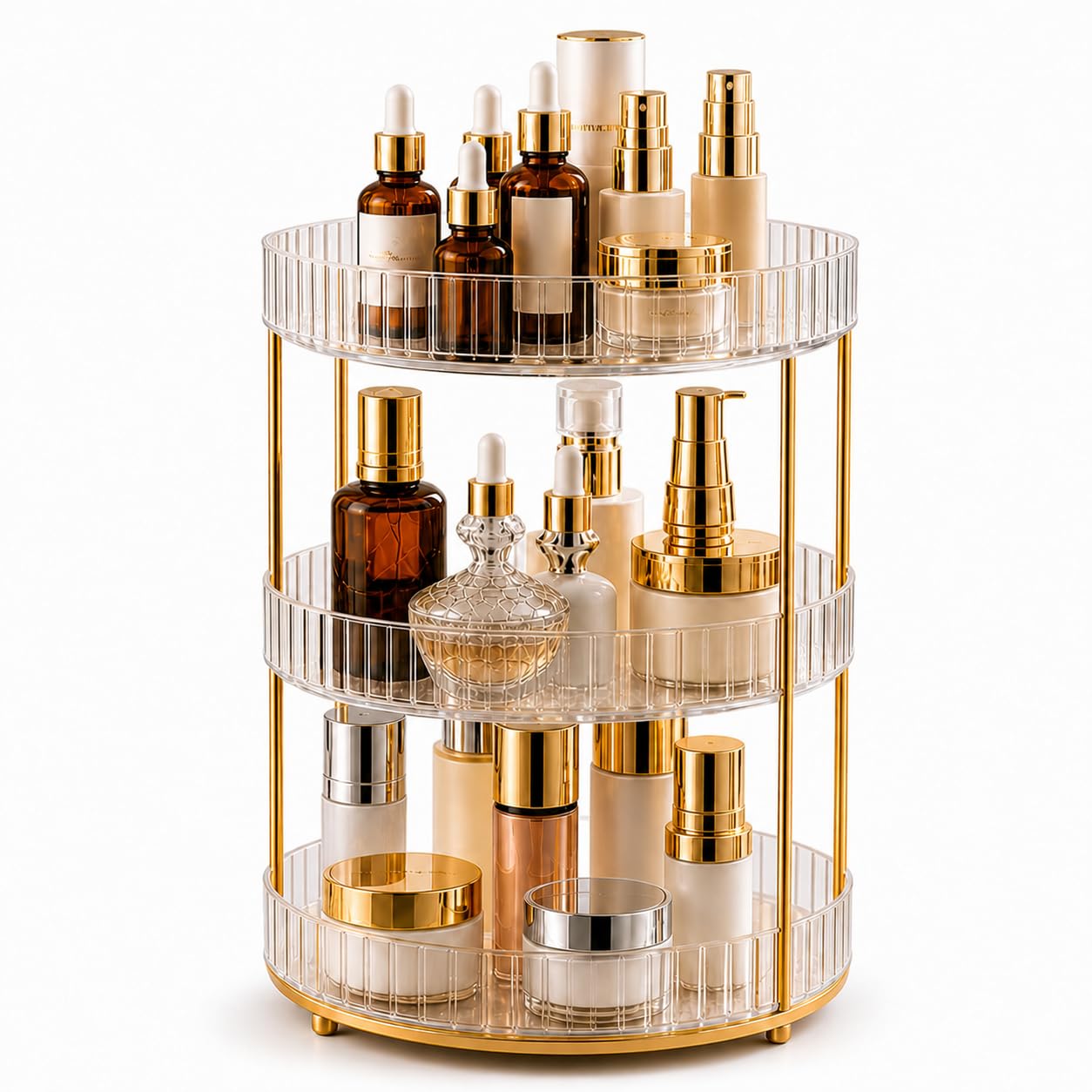 URBAN LUXY 360° Rotating Vanity Organizer | Makeup Organizer for Cosmetics, Skincare, Perfume & Lipsticks | Clear Countertop Dressing Table Storage Rack | 3 Tier Transparent-image-38