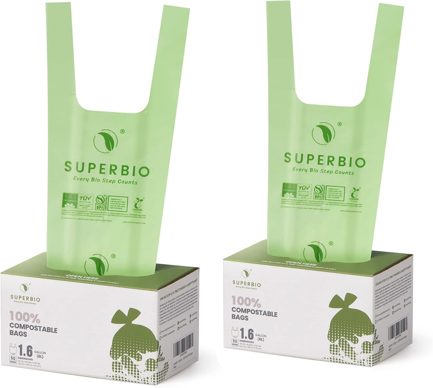 SuperBio 2.6 Gallon Compostable Handle Tie Garbage Bags - 100 Count 1 Pack Kitchen Trash Bag With Handle Food Scrap Small Bags Certified By Bpi And Ok Compost Meeting Astm D6400 Standards 100 Count Pack Of 1
