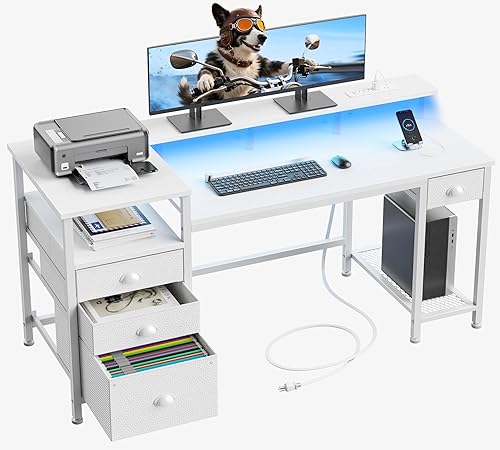 Miniatura 11 de Furologee - Escritorio para computadora de 60" con gabinete de archivos y estantes de almacenamiento, escritorio reversible para oficina en casa con