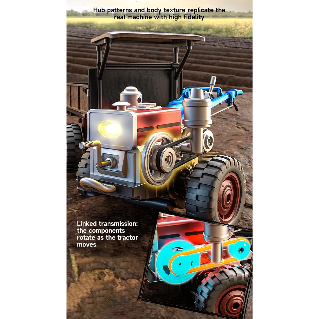 Ciągnik RC, 2,4 G, 4WD, w pełni proporcjonalny, terenowy, retro, realistyczne, zdalnie sterowane pojazdy ciężarowe ze światłami LED, symulowane dźwięki i efekty mgły wydechowej, dekoracja