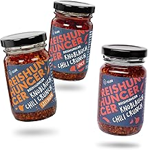 REISHUNGER Garlic Chilli Crunch Tasting Set - 3 x 115 g - Our Popular Crispy Toppings in a Set of 3 - From Mild to Fiery to Tingling Sharp