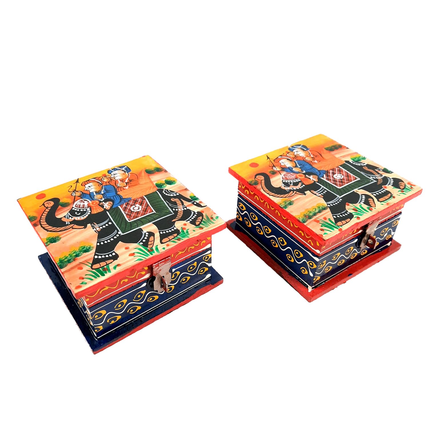 Apka Mart The Online ShopApka Mart The Online Shop Jewellery Box | Decorative Wooden Jewelry Box - For Earring, Necklace, Dressing Table Decor & Gifts - 4 Inch (Wood, Multicolor) (Pack of 2)