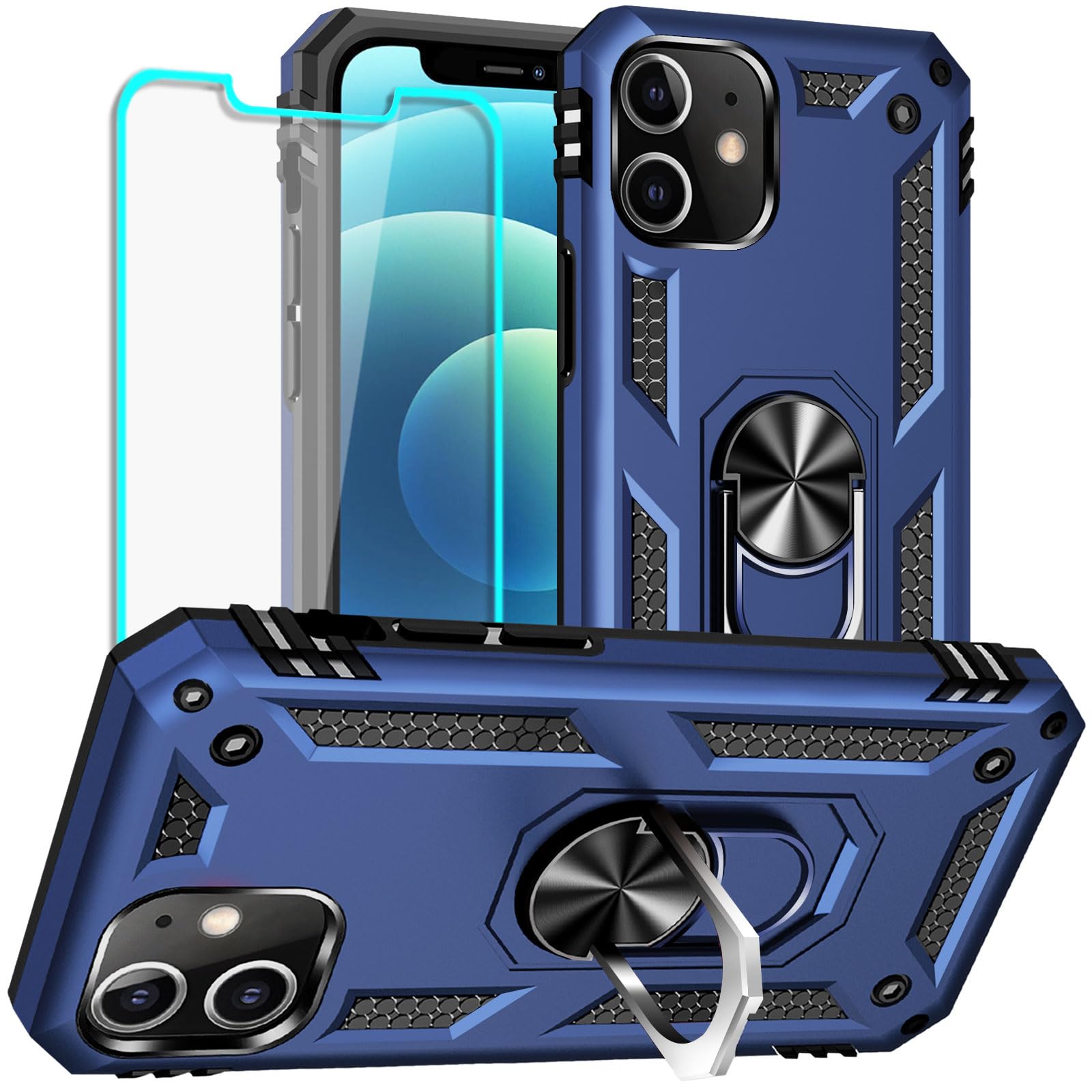 Yiakeng for iPhone 12 Mini Case: iPhone 12 Mini Phone Case with HD Screen Protector - Military Grade Protective Cases with Ring for iPhone 12 Mini(