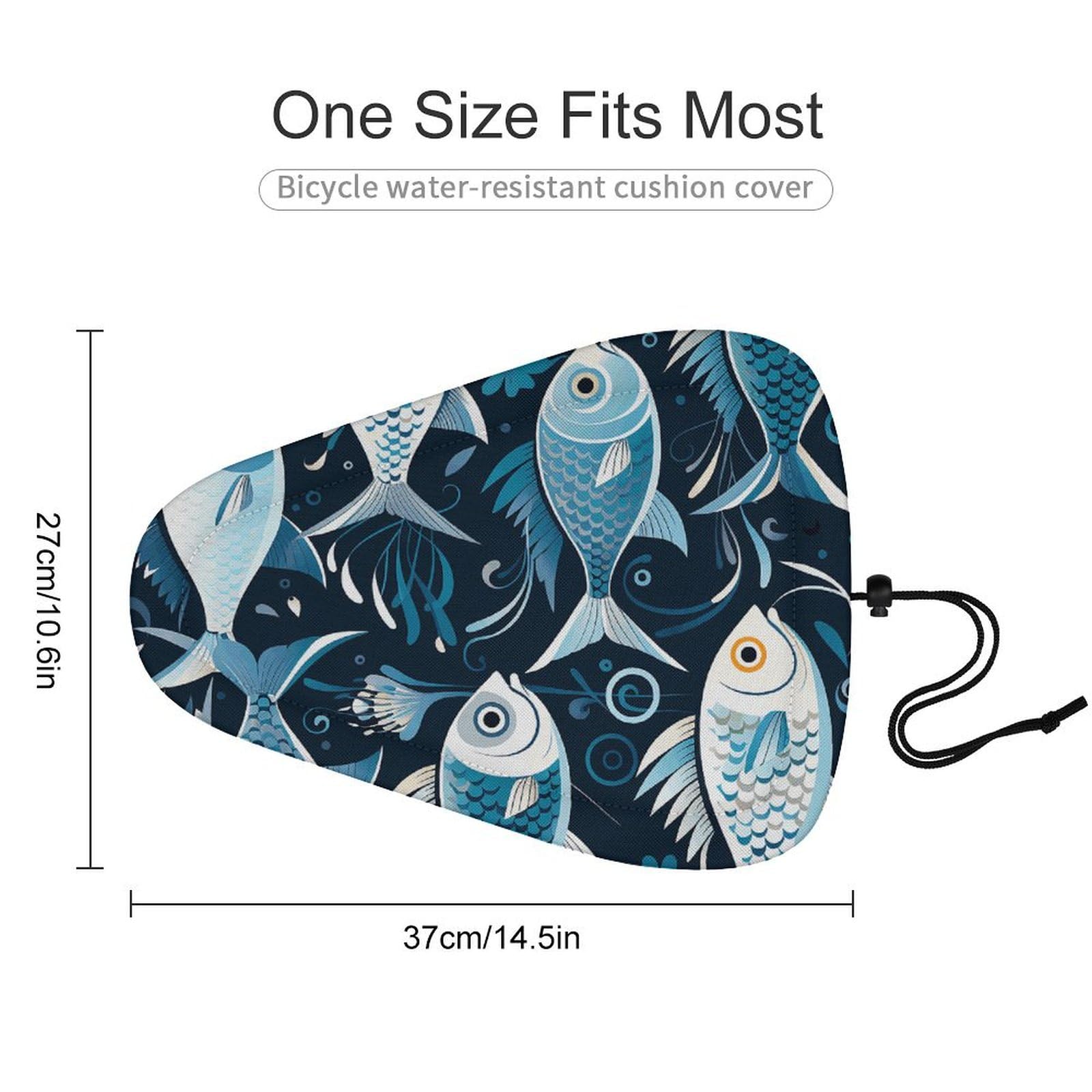 Cartoon Fish Print Bike Seat Cover - Universal Fit, Water-Repellent Bicycle Seat Cushion Heat Reduction Oxford Cloth, Drawstring Cushion Cover for Mountain/Road/Cruiser Bikes