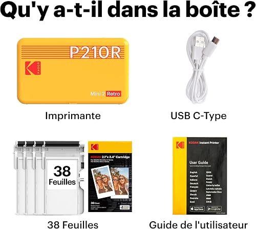 KODAK Mini 2 Retro 2x3 Mobile Photo Printer, 38 Sheets, Bluetooth Phone Printer for iPhone & Android, Instant Color Prints, 4PASS Dye Sublimation, White - 8