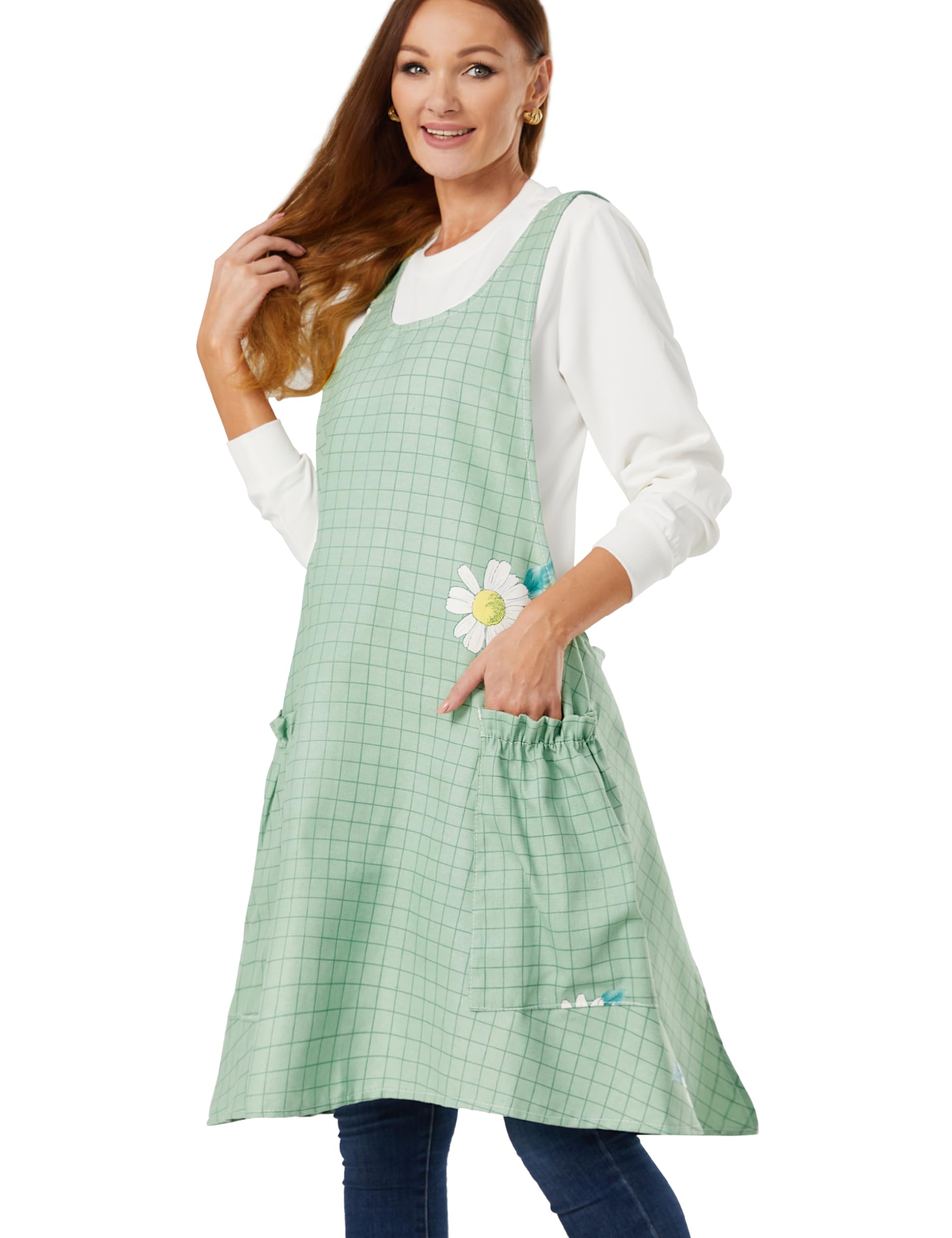 APRONNERCozy Adjustable Cross Back Aprons for Women with Pockets Cotton Linen Cooking Kitchen Baking