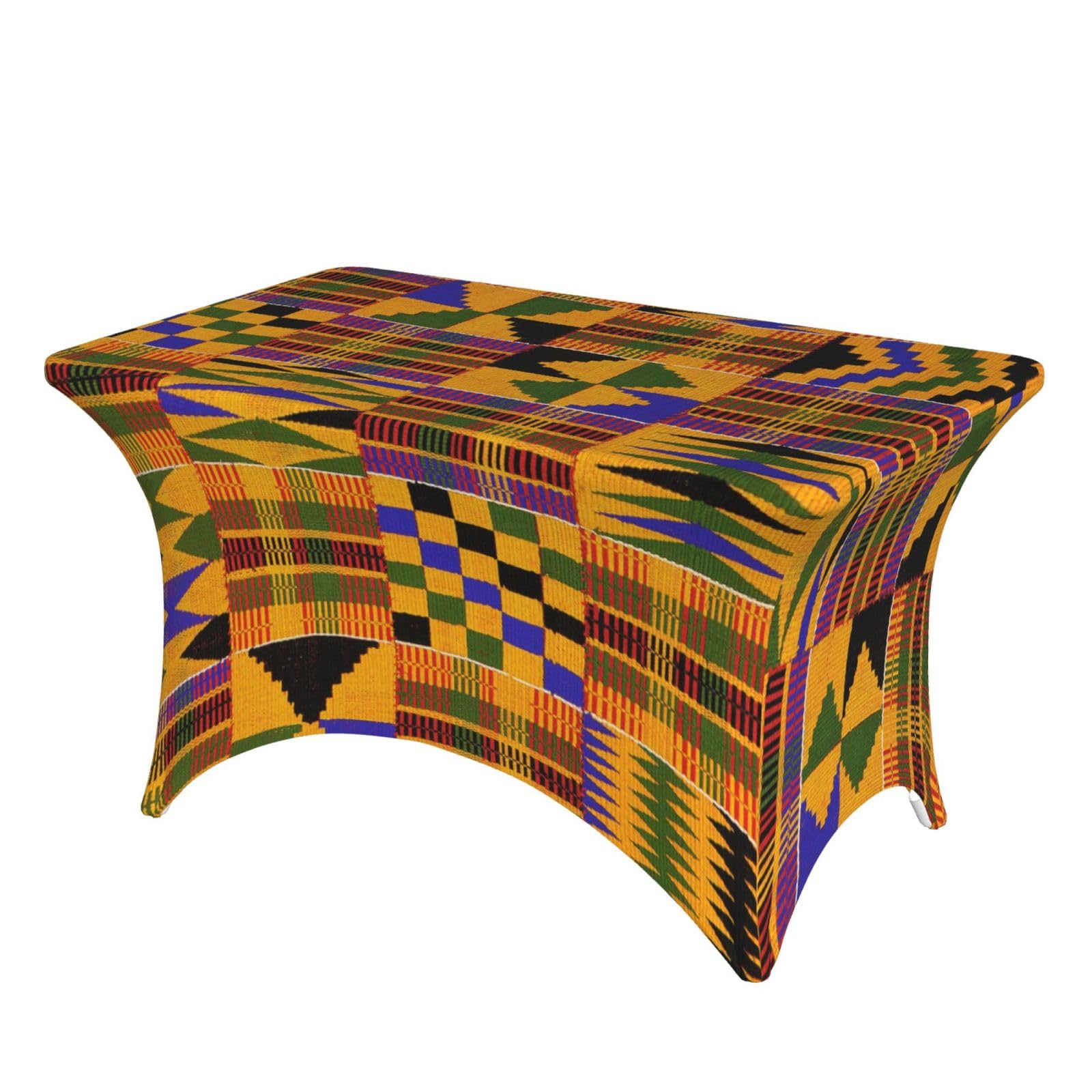 DCEHGEW 4FT Spandex Rectangular Table Cloth, african weaving Printed Fitted Elastic Tablecloths Washable Table Cover for Event, Wedding, Banquet & Party