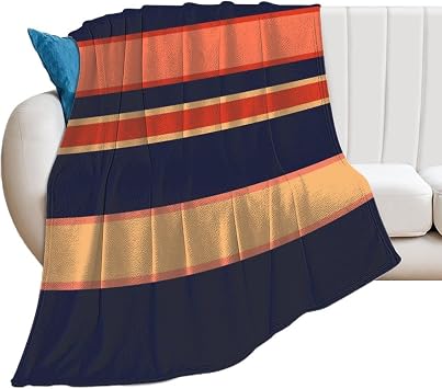 Soft Plush Throw Blankets, Modern Navy Coral Mango Orange Mustard Yellow Blankets Cozy Warm Flannel Blankets All-Season for Sofa Couch Bed, 60" X 80"