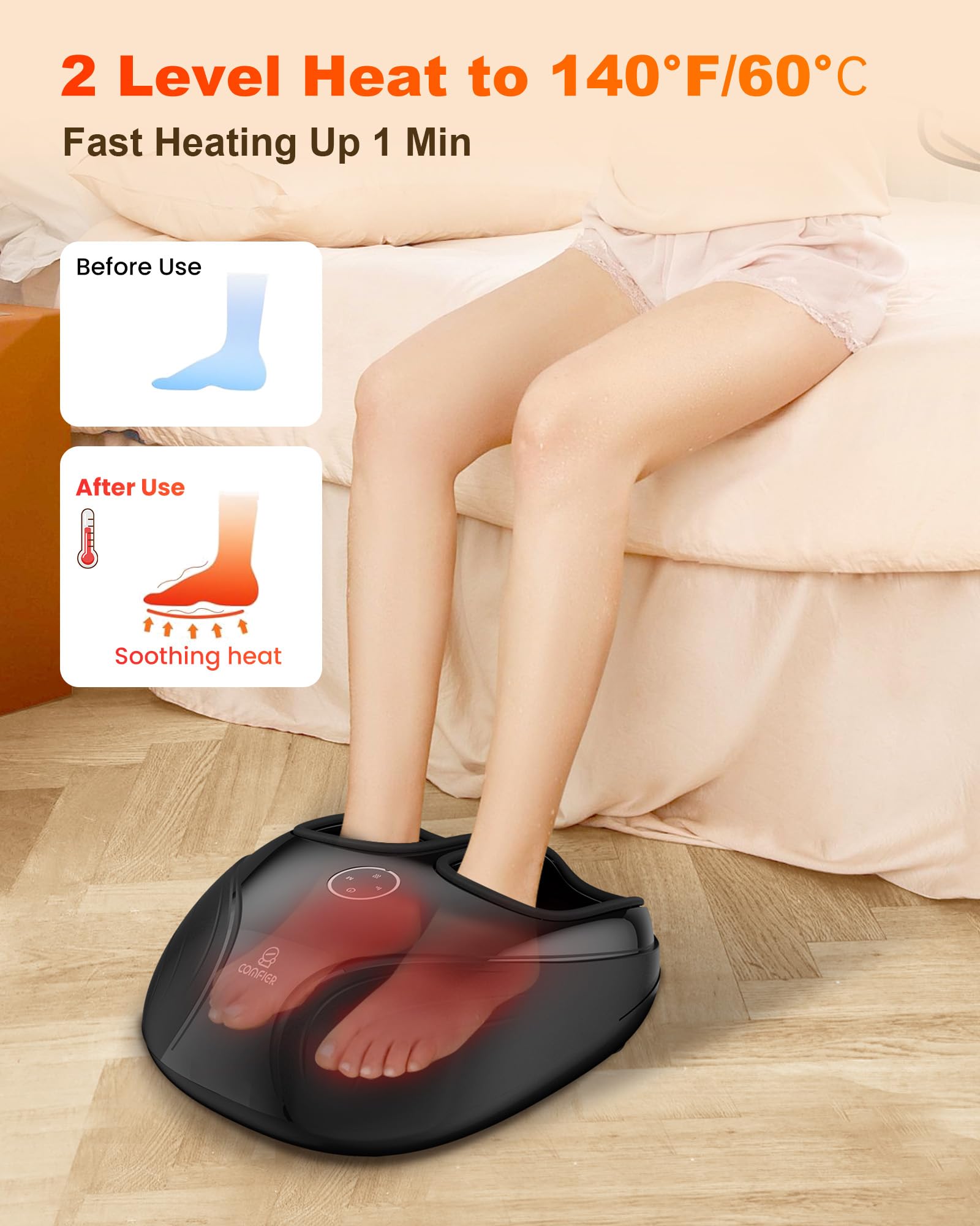 COMFIER Fußmassagegerät mit Wärme, Shiatsu-Fußmassagegeräte für Schmerzen und Durchblutung, Plantarfasziitis, tiefes Kneten, Kompression, elektrisches Fußmassagegerät, Geschenke für Frauen, Männer