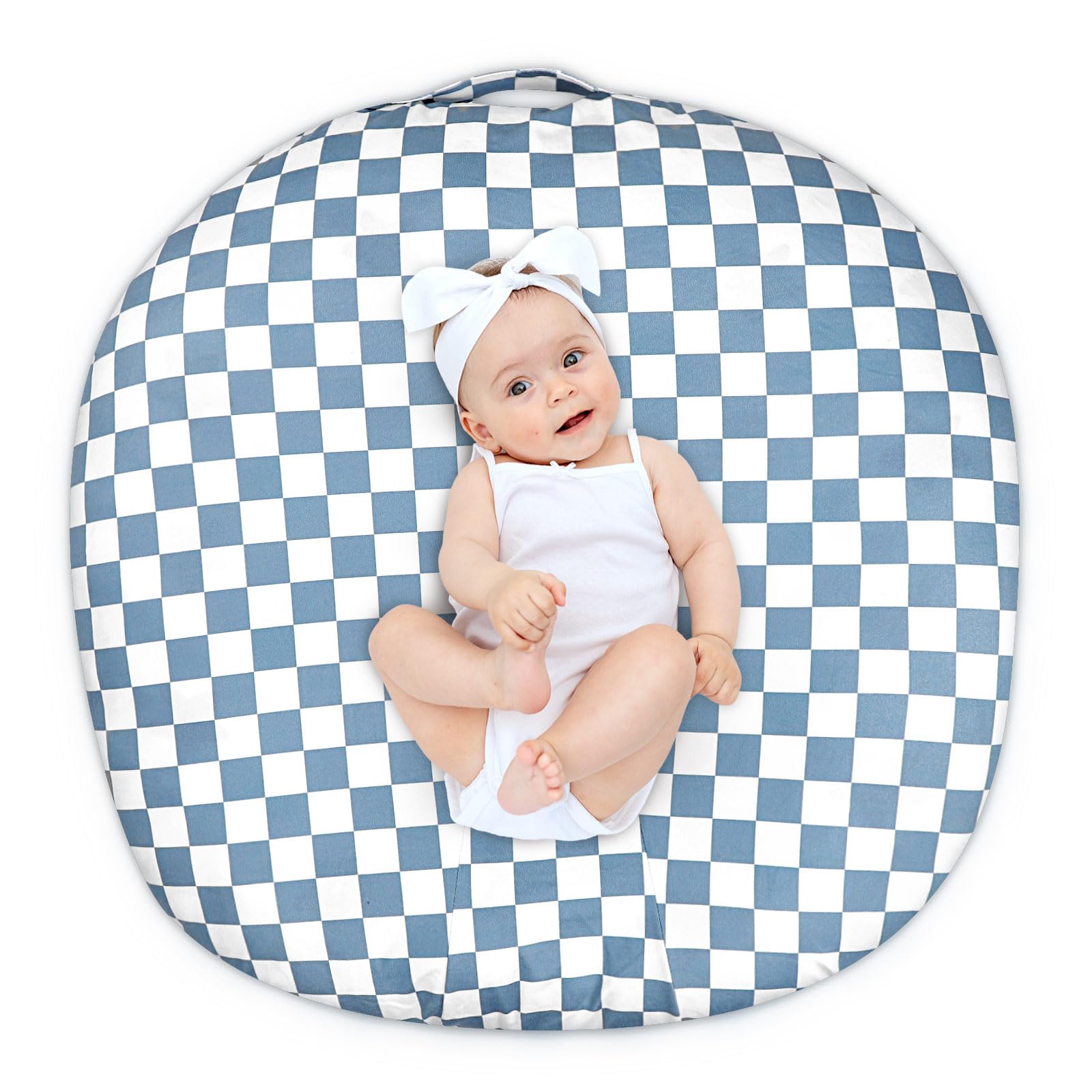 Newborn Lounger Cover Removable Cover Ultra Soft Comfortable Lounger Slipcover Removable Cover for Infant Lounger Pillow, Blue Checkerboard (Lounger