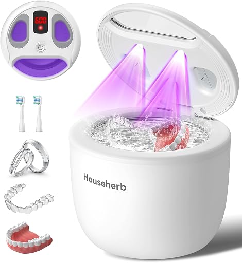 Ultrasonic Retainer Cleaner, Dental Cleaning Pod for Denture, Mouth Guard, Aligner, Night Guard, Braces, Toothbrush Heads, Jewelry, 45kHz Retainer Cleaner Machine with Digital Timer & 200ML