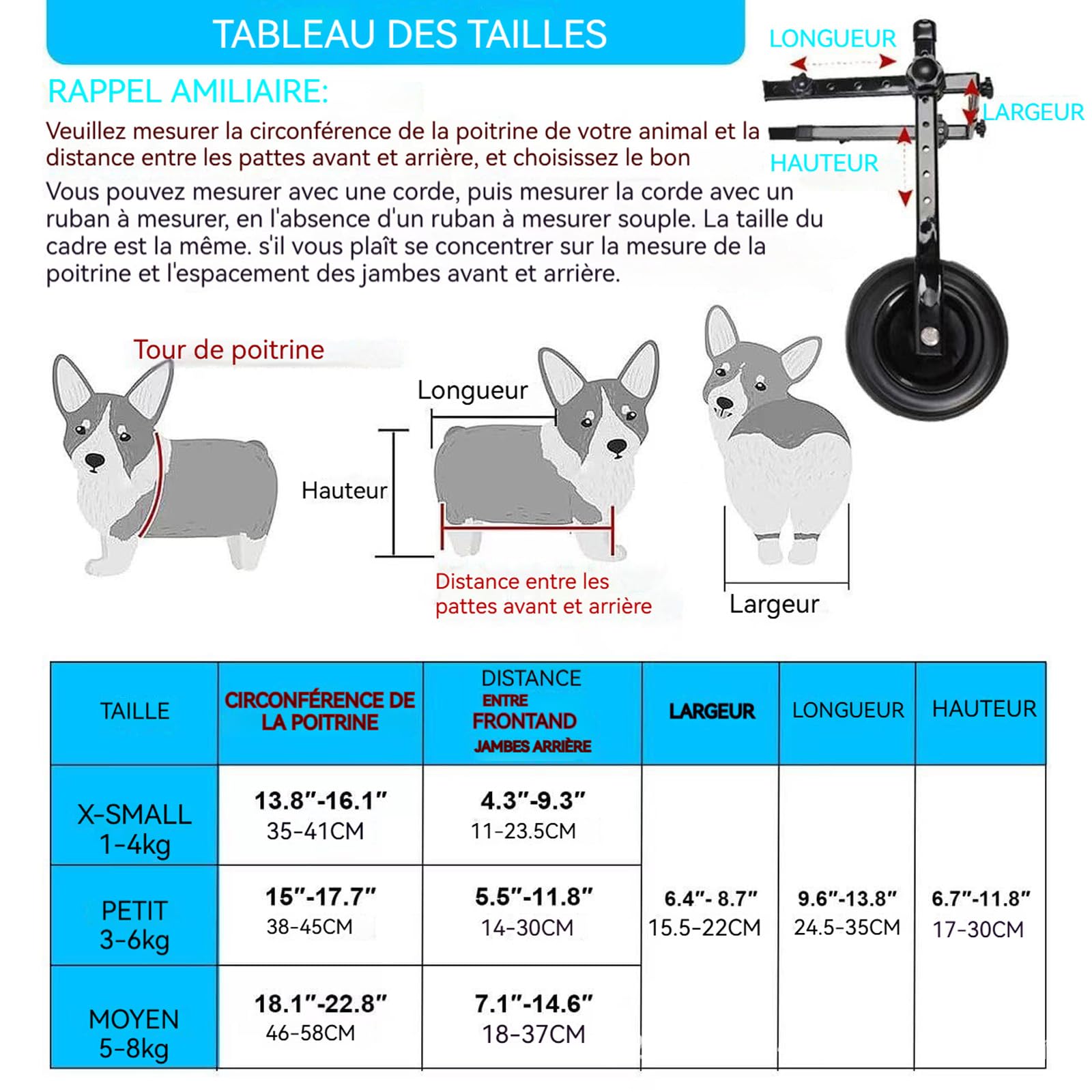Chariot réglable pour animal domestique handicapé, aide à la mobilité des membres postérieurs, aide à la mobilité des chiens, outils de rééducation, promenade, pattes d'animaux de compagnie léger
