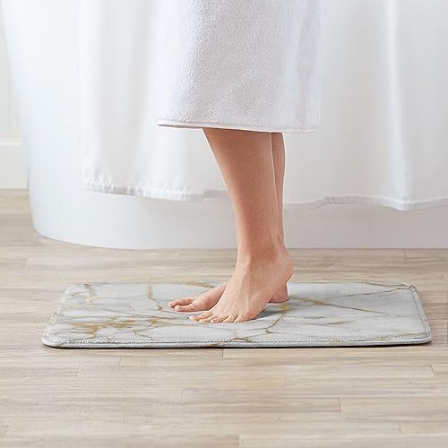 Miniatura 2 de Alfombra de baño moderna y sencilla con diseño de mármol blanco y gris, antideslizante, lavable a máquina, con textura de tira dorada, alfombras de