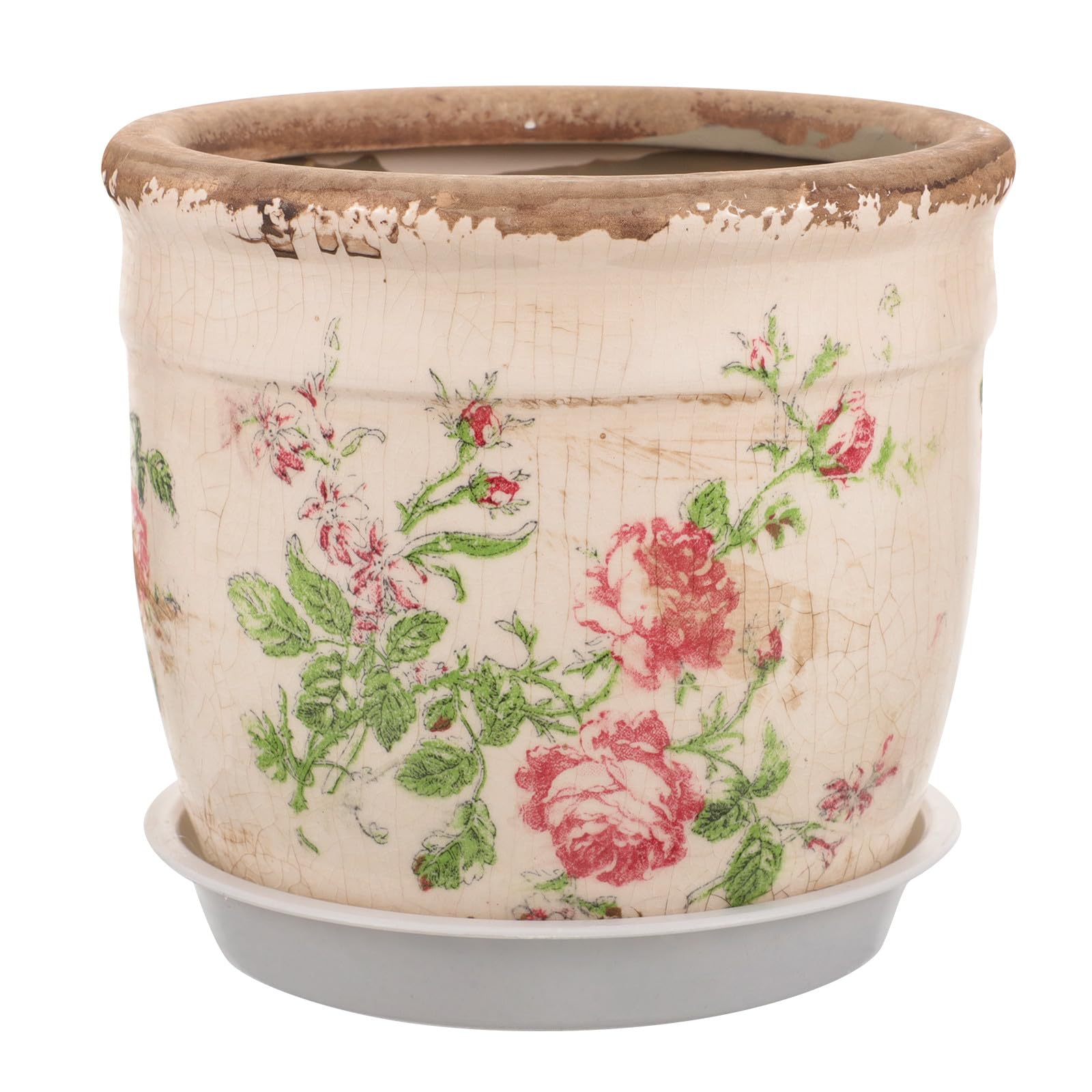 Pot de fleur céramique rétro motif rose vintage pour vos succulentes