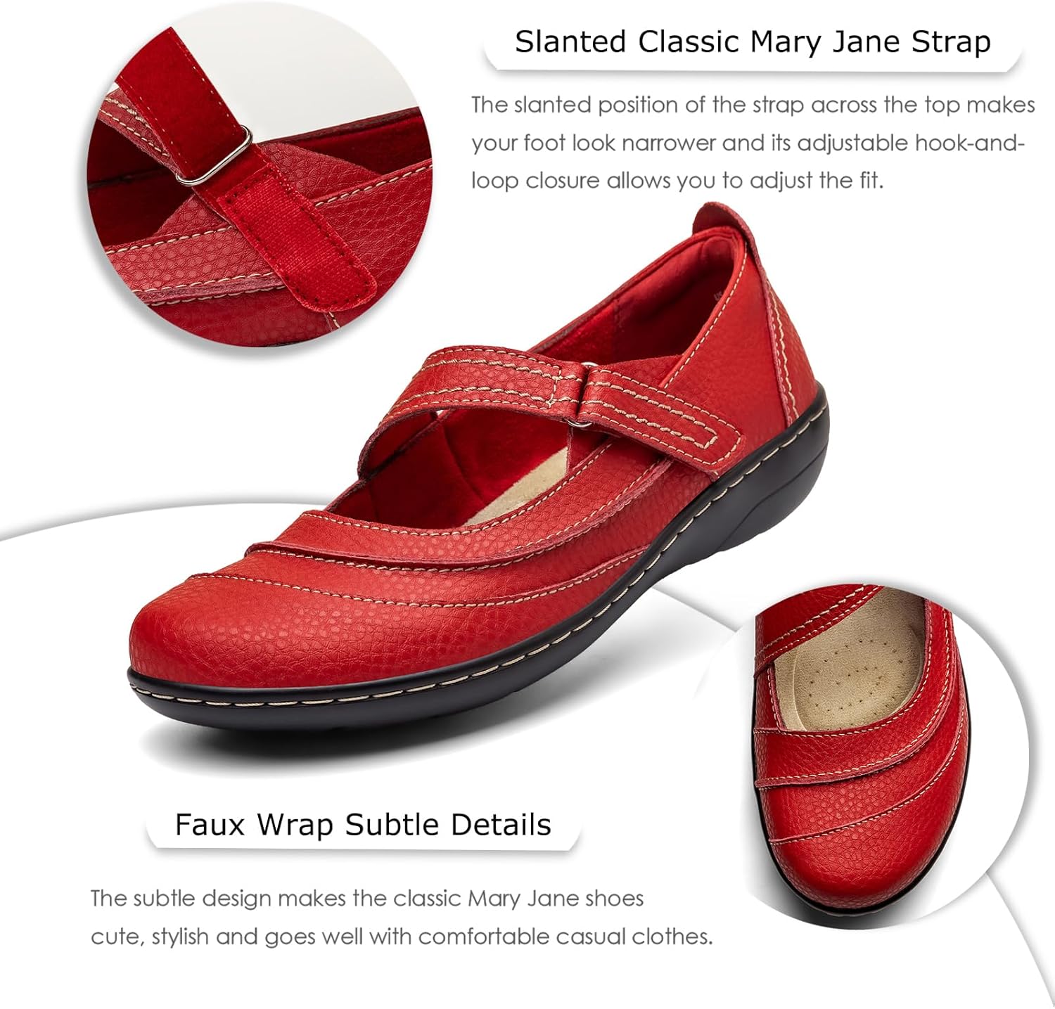 Women's Comfortable & Lightweight Leather Mary Jane Flats Versatile Business Casual Dress Shoes Work Office Cute Stylish Everyday Walking Shoes - Image 6