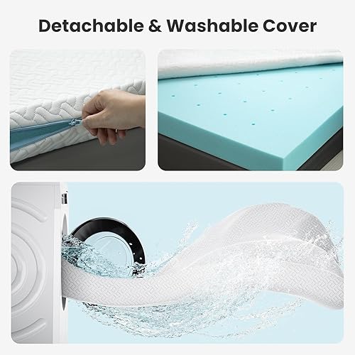 Miniatura 6 de Dreamsmith Cubrecolchón de espuma viscoelástica de gel de 3 pulgadas cubrecolchón de enfriamiento suave con funda extraíble lavable y correas