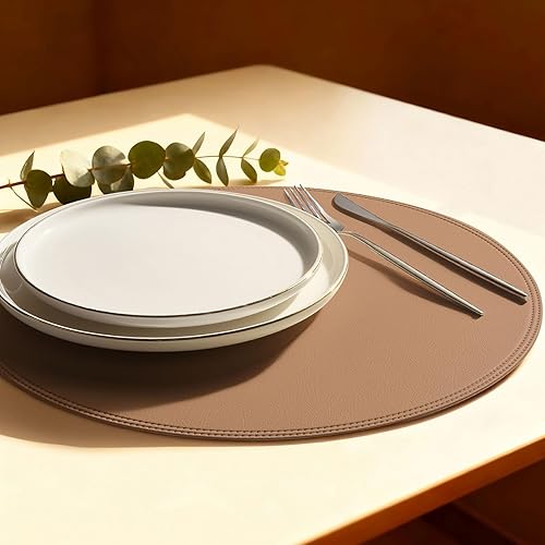 Miniatura 14 de Juego de 6 manteles individuales redondos de vinil azul, impermeables, lavables, de piel sintética, resistentes al calor, para mesa, aptos para Azul