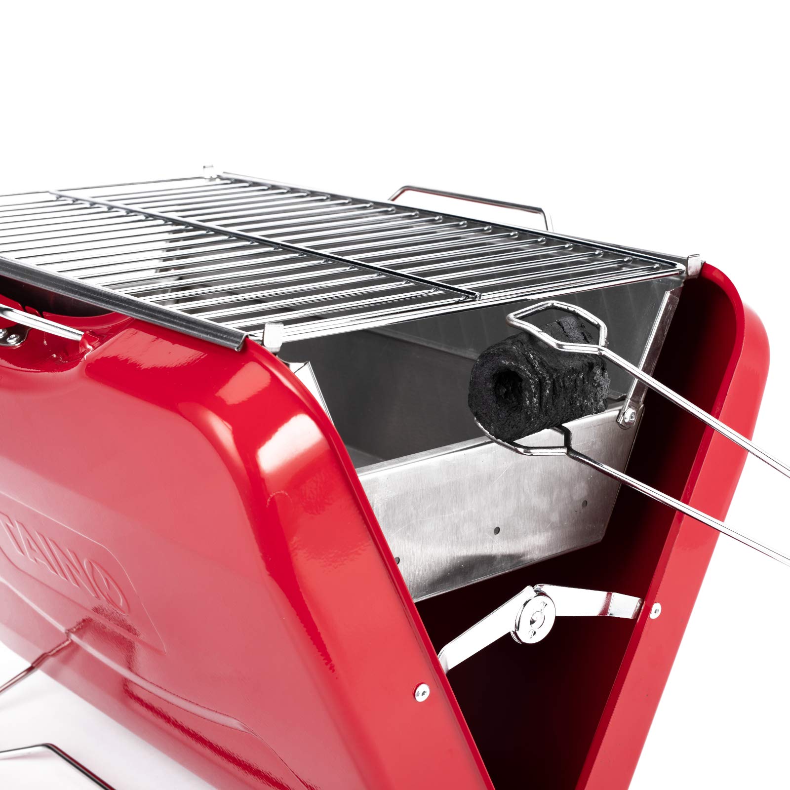 TAINO MOX Holzkohlegrill BBQ Koffergrill Camping-Grill Kohlegrill Retro-Stil klappbar Griller tragbar mobil Rot