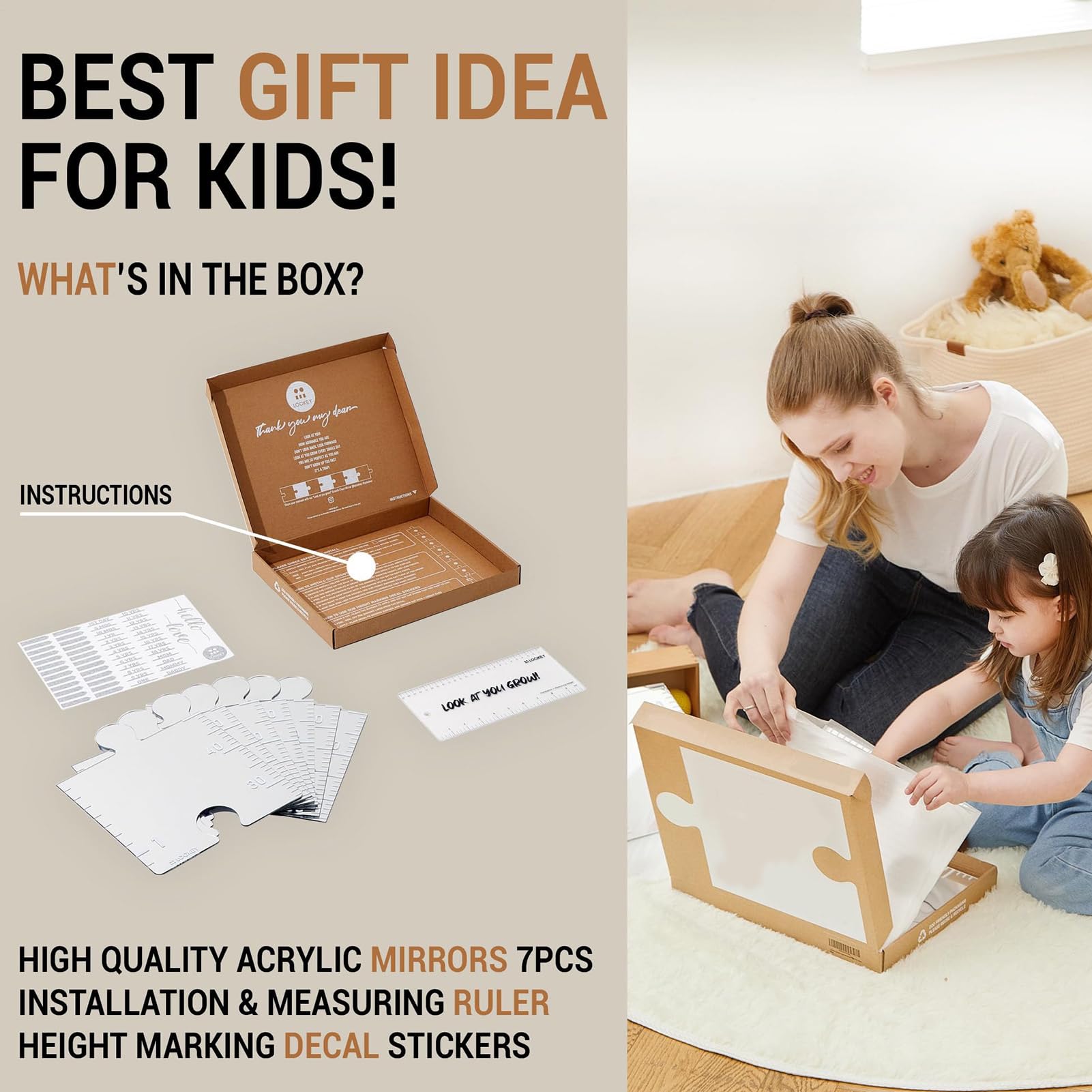 Miroir De Courbe De Croissance Pour Enfantss, Toise Murale Enfantss En Acrylique, Bébé Toise Pour Mur, Murale À Suspendre Règle Pour Enfantss, Miroir Puzzle Pliable Flexible Et Incassable