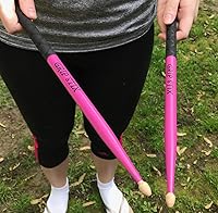 Vista 5 de 16 pulgadas de largo, peso pesado, 4.5 onzas, nogal antideslizante rosa con baquetas negras - Ideal para toda la batería, entrenamiento, aeróbicos