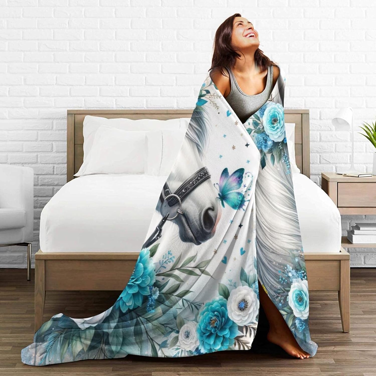 Horse Blanket 40" x 50", Cute Horses Themed Design Blankets for Kids Girls Boys, Soft Cozy Lightweight Flannel Throw for Lap Chair Sofa - Image 6