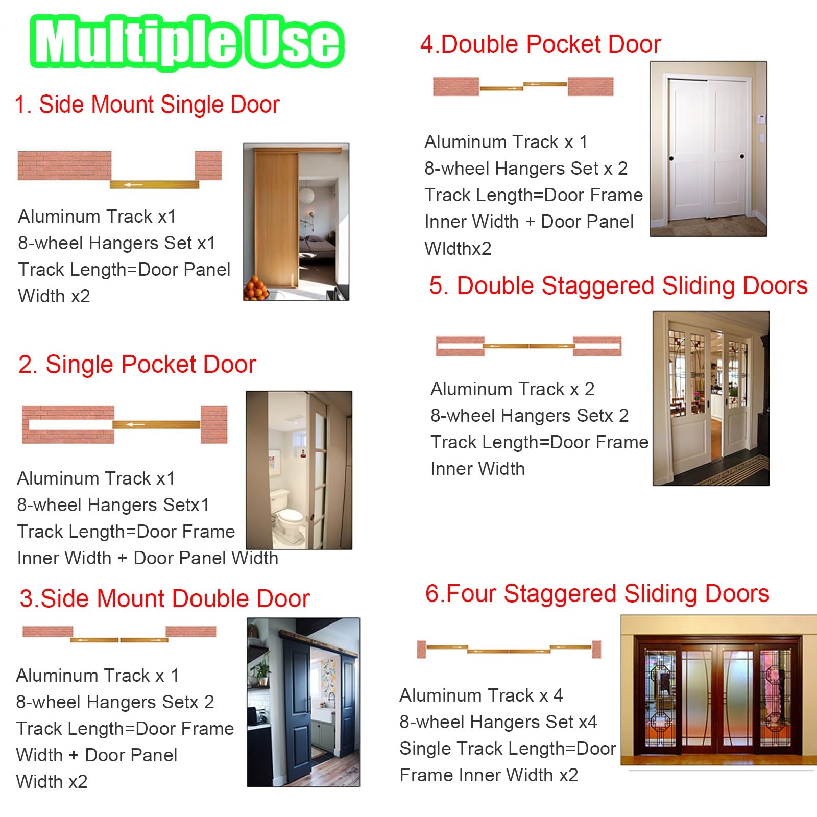Kit de rieles para puerta corrediza de granero, riel de aluminio de alta calidad para una fácil instalación en baño y cocina, sistema de puerta de grado comercial para un funcionamiento suave