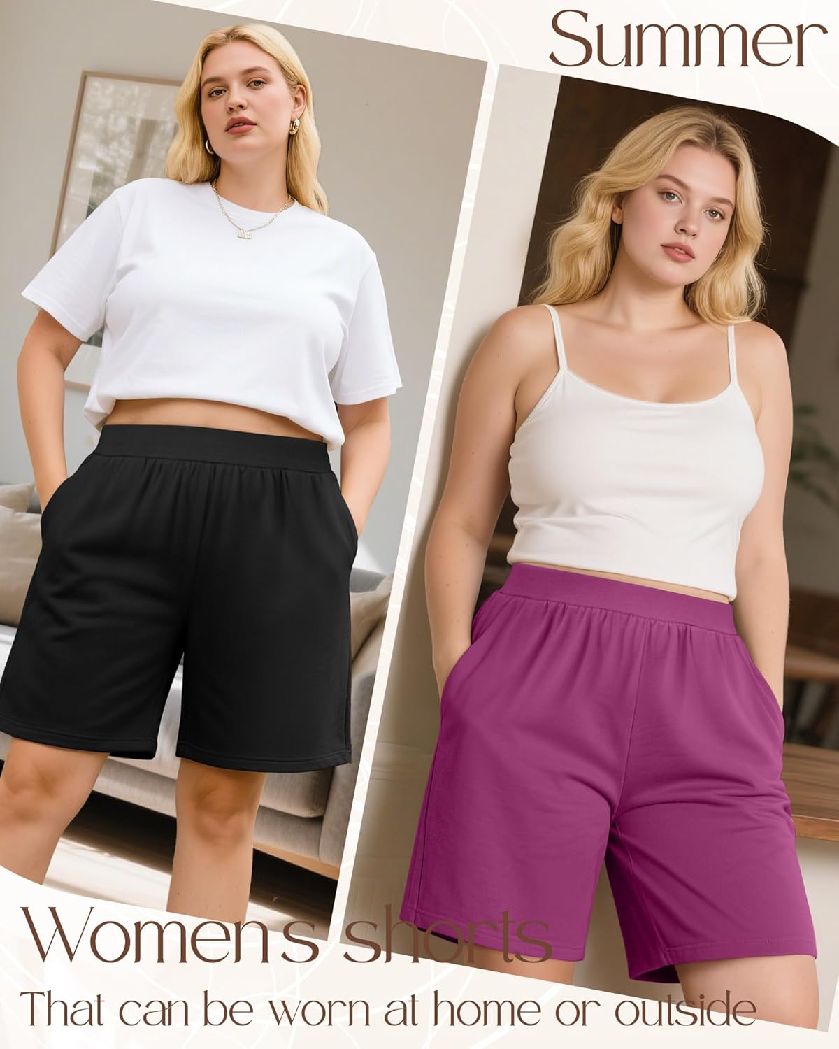 3 Pack Women's Plus Size Bermuda Shorts, High Waisted Elastic Bermuda Active Summer Shorts with Pockets