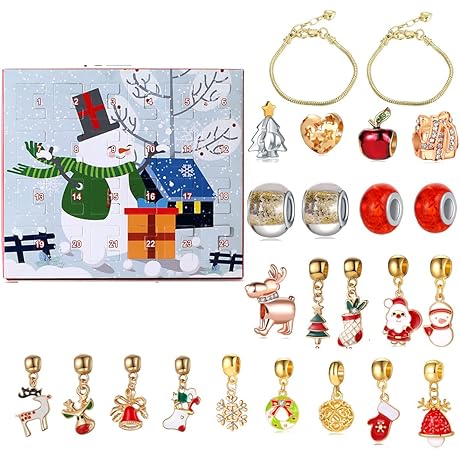 Christmas Advent Calendar 2021 Bracelet Countdown Calendar for Kids with Charm Beads