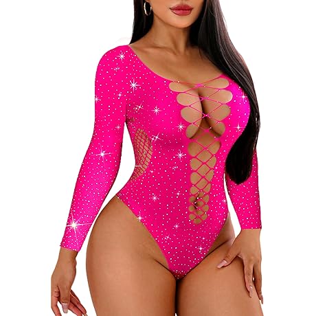 Women's Rhinestone Bodysuit Mesh Sexy Outfits