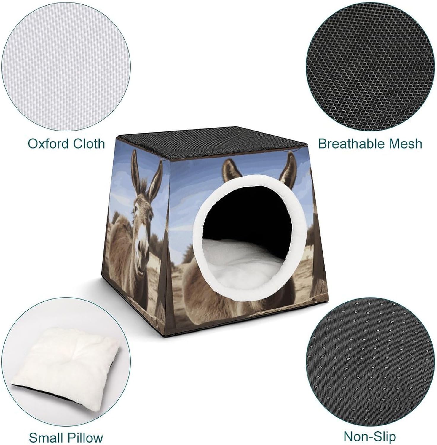 Pet Sleeping Nest Bed, Funny Donkey Printed Dog House Cat Nest, Winter Pet House are Suitable for Most Cats, Dogs, and Other Small Pets