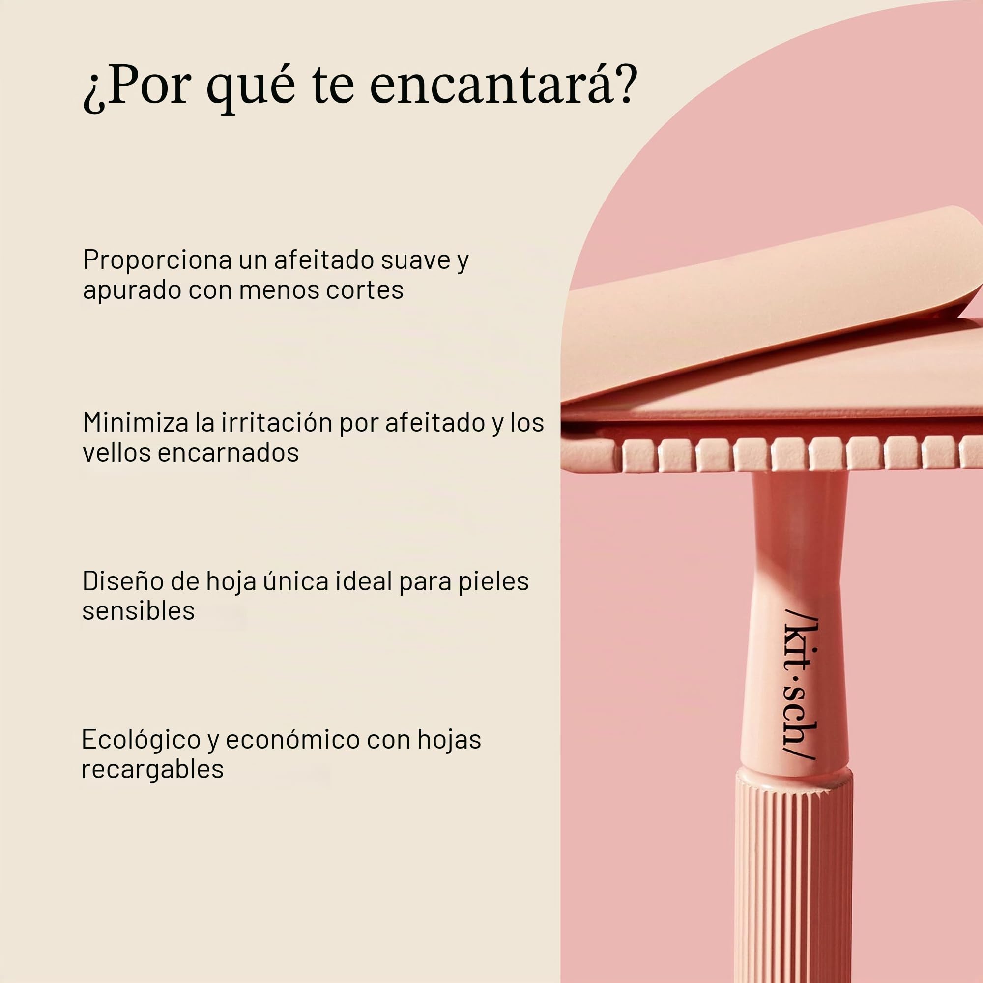 Kitsch Perfect Glide - Maquinilla de afeitar de seguridad con mango de metal y acero inoxidable con 5 cuchillas de seguridad y 1 tapa de afeitar, maquinilla de afeitar de una sola hoja sin arrastre