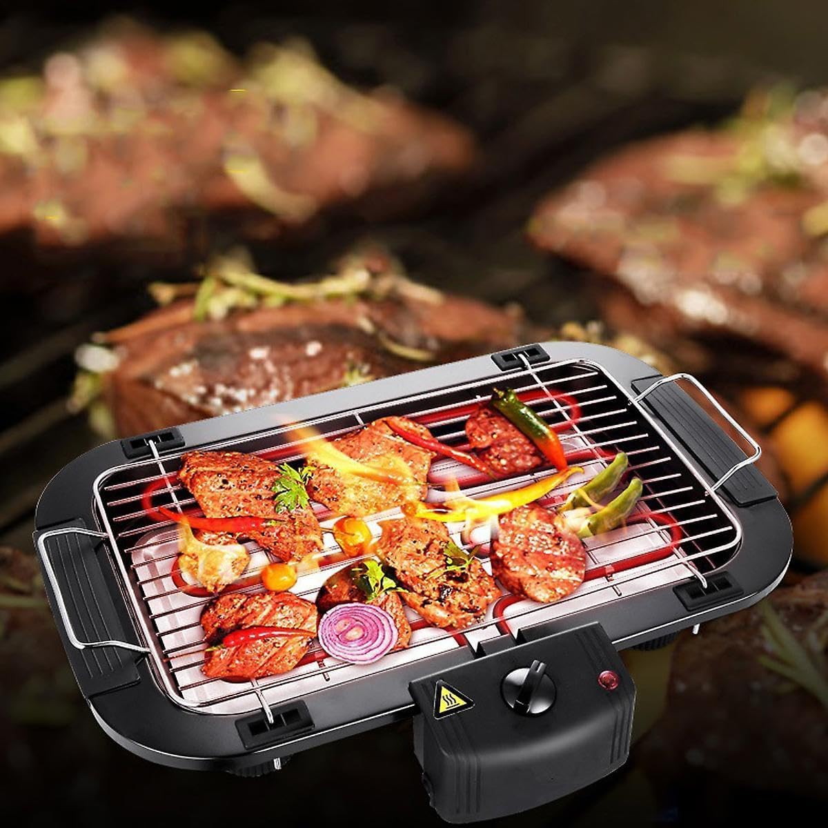 7Seas Multiple Function 2000W High Power Electric Baking Pan Barbecue Skewers Grill Portable Electric Grill, Non-Slip Feet, Stainless Steel Handle Outdoor Picnic Griller(1Pcs)(Black)
