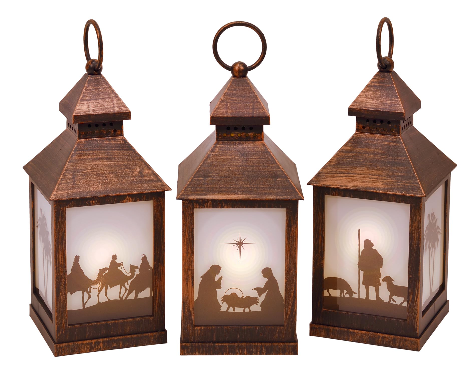 Faroles de vela LED sin llama juego de 3 faroles decorativos vintage bronce antiguo para interiores