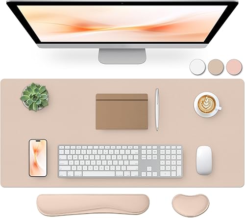 Bloss Almohadilla de cuero para escritorio y reposamuñecas para teclado, alfombrilla grande para mouse + almohadilla para teclado + soporte de