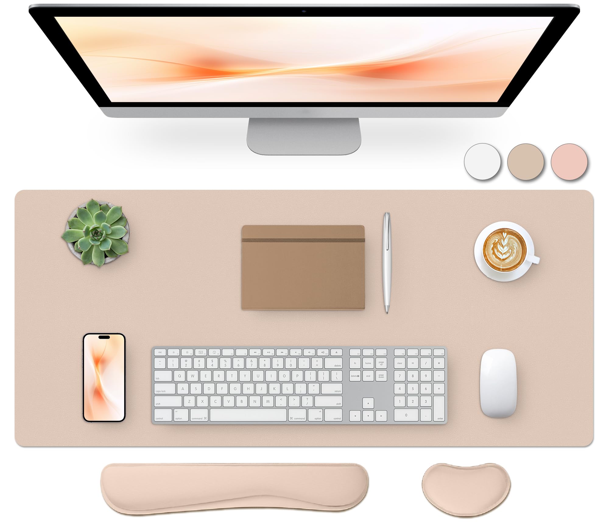 Bloss Leather Desk Pad and Keyboard Wrist Rest, Large Mouse Pad + Keyboard Pad+Mouse Wrist Support, Non-Slip Desk Mat Protector for Office, Home (35.4