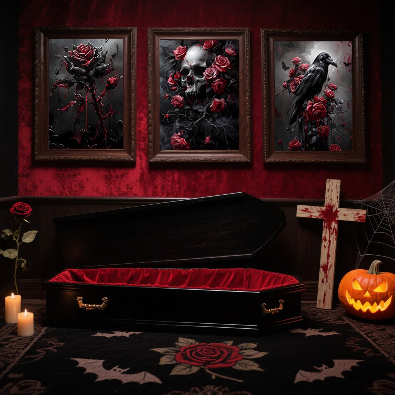 YULIDECO Paint by Numbers for Adults Beginners,Paint by Numbers Gothic 3-Piece Set，DIY Skull Acrylic Painting on Canvas for Home Wall Art Decor （12x16Inch）