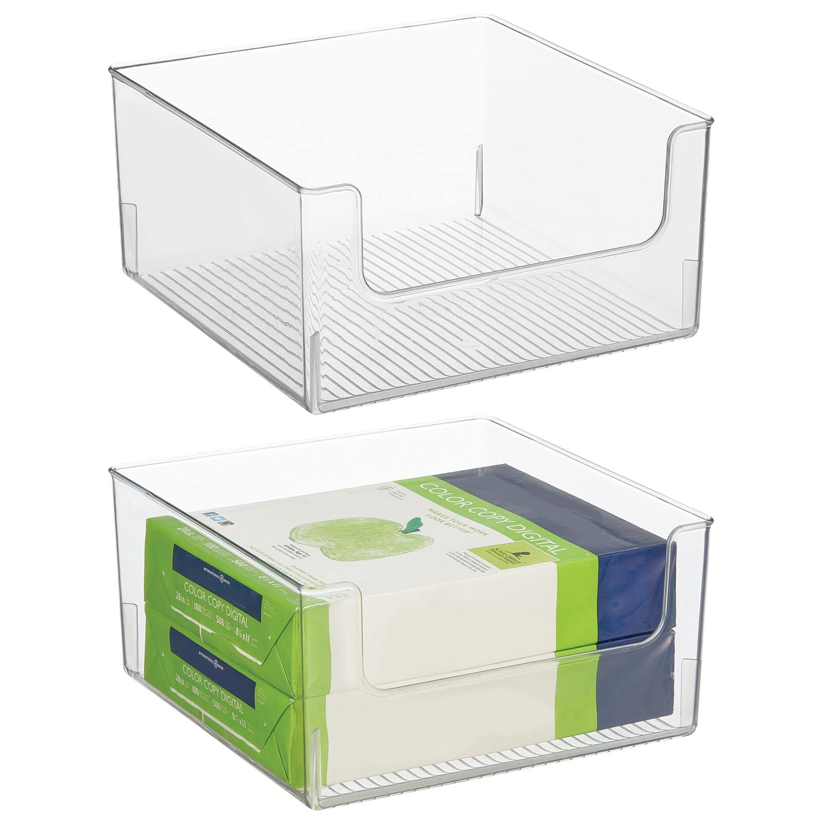 Photo 1 of mDesign Modern Wide Plastic Open Front Dip Storage Organizer Bin Basket for Home Office Organization - Shelf, Cubby, Cabinet, and Closet Organizing Decor - Ligne Collection - 2 Pack - Clear 12 x 12 x 6