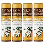 Badger Sweet Orange Cocoa Butter Lip Balm, 100% Organic Lip Balm, Hydrating Long Lasting Lip Moisturizer, Large Stick Lip Care, 4-pack